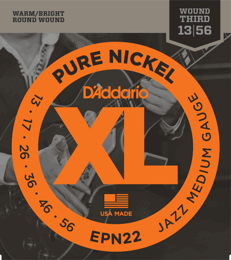 D'Addario EPN Pure Nickel Round Wound Electric Guitar Strings EPN22 Jazz Medium 13-56