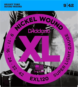 D'Addario EXL Nickel Round Wound Electric Guitar Strings EXL120 Super Light 9-42