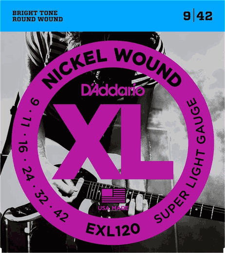 D'Addario EXL Nickel Round Wound Electric Guitar Strings EXL120 Super Light 9-42