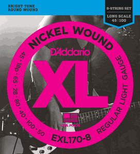 D'Addario EXL170-8  XL Nickel Wound  8-String  Electric Bass Strings, 45-100
