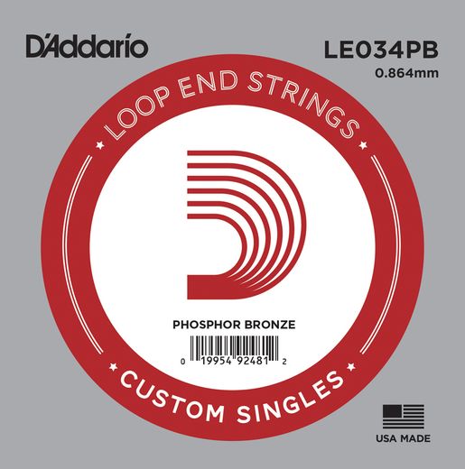 D'Addario Mandolin and Banjo Single Strings LE034PB Single Phos Bronze Wound 034 Loop End