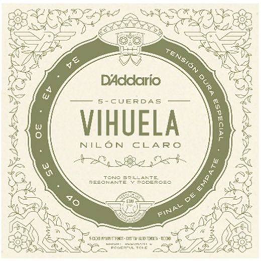 D'Addario MV10C Vihuela 5 String Set, Clear Nylon, Custom Tension