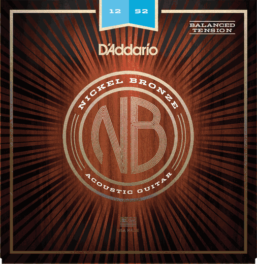 D'Addario Nickel Bronze Acoustic Guitar Strings NB1252BT Balanced Tension Light 12-52
