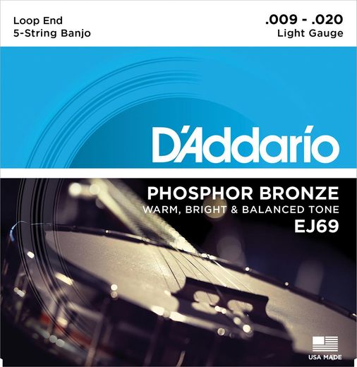 D'Addario Phosphor Bronze 5 String Banjo Strings Light