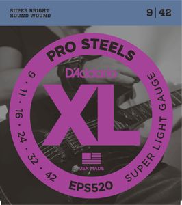 D'Addario ProSteels Round Wound Electric Guitar Strings EPS520 Super Light 9-42