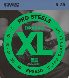 D'Addario ProSteels Round Wound Electric Guitar Strings EPS530 Extra Super Light 8-38