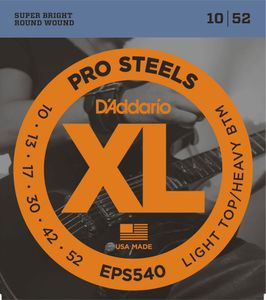D'Addario ProSteels Round Wound Electric Guitar Strings EPS540 Light Top Hvy Bot 10-52