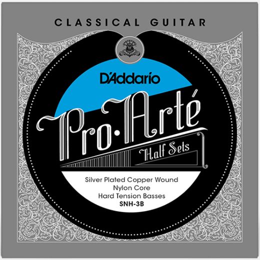 D'Addario SNH-3B Pro Arte Silver Plated Copper on Nylon Core Classical Guitar Half Set, Hard Tension