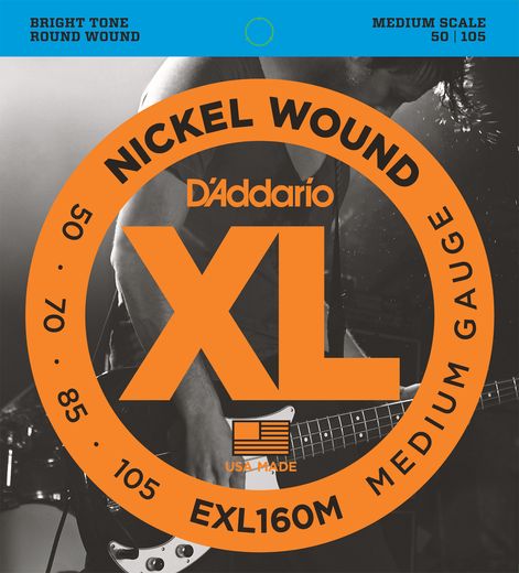 D'Addario XL Nickel Wound Electric Bass Strings EXL160M Medium Scale 50-105