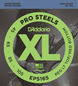 D'Addario XL ProSteels Electric Bass Guitar Strings EPS165 Long Scale 45-105