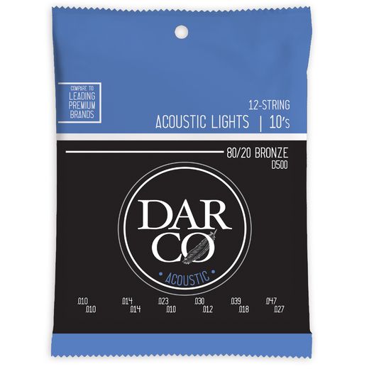 Darco D500 80/20 Bronze Acoustic Guitar Strings 12 String Light 12-54