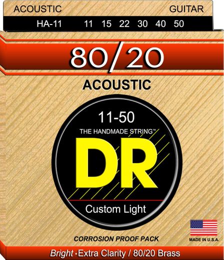 DR Hi-Beam 80/20 Bronze Acoustic Guitar Strings HA-11 Lite-Med 11-50