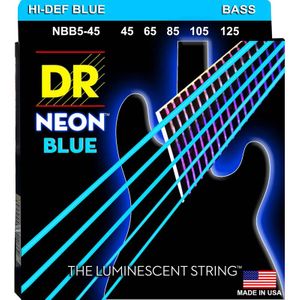 DR Hi-Def Neon Blue K3 Coated Electric Bass Strings NBB5-45 Med 5s 45-125