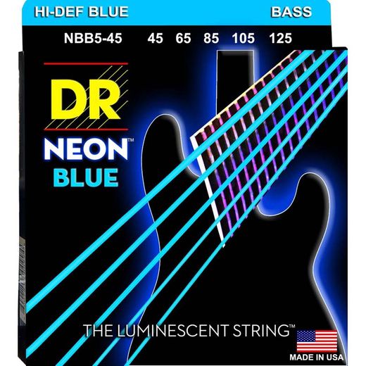 DR Hi-Def Neon Blue K3 Coated Electric Bass Strings NBB5-45 Med 5s 45-125