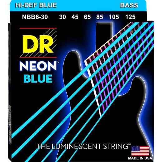 DR Hi-Def Neon Blue K3 Coated Electric Bass Strings NBB6-30 Med 6s 30-125