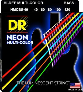 DR Hi-Def Neon Multi-Color K3 Coated Bass Guitar Strings NMCB5-40 Lite 5s 40-100