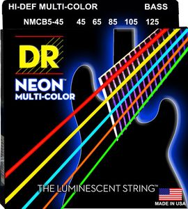 DR Hi-Def Neon Multi-Color K3 Coated Bass Guitar Strings NMCB5-45 Med 5s 45-125