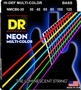 DR Hi-Def Neon Multi-Color K3 Coated Bass Guitar Strings NMCB6-30 Med 6s 30-125