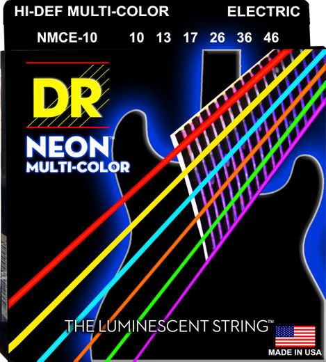 DR Hi-Def Neon Multi-Color K3 Coated Electric Guitar Strings NMCE-10 Medium 10-46