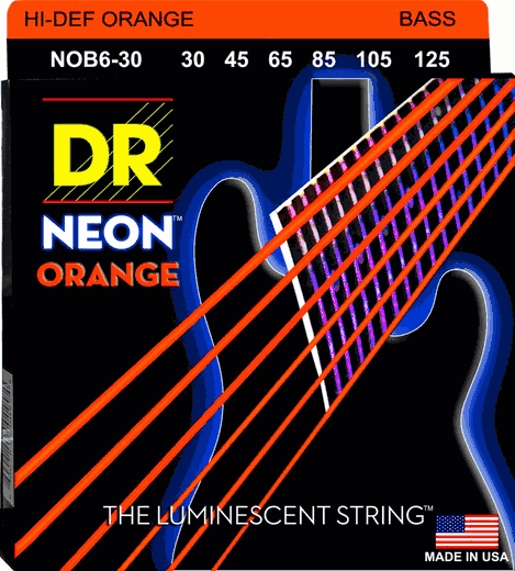 DR Hi-Def Neon Orange K3 Coated Electric Bass Strings NOB6-30 Med 6s 30-125
