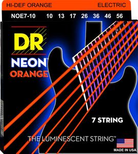 DR Hi-Def Neon Orange K3 Coated Nickel Plated Electric Guitar Strings NOE7-10 7 Str Med 10-56