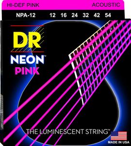 DR Hi-Def Neon Pink K3 Coated Acoustic Guitar Strings NPA-12 M 12-54