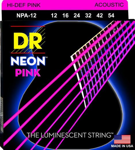 DR Hi-Def Neon Pink K3 Coated Acoustic Guitar Strings NPA-12 M 12-54