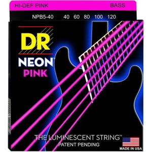 DR Hi-Def Neon Pink K3 Coated Electric Bass Strings NPB5-40 Lite 5s 40-120