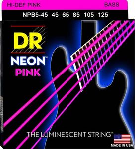 DR Hi-Def Neon Pink K3 Coated Electric Bass Strings NPB5-45 Med 5s 45-125