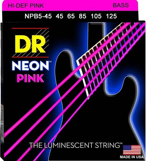 DR Hi-Def Neon Pink K3 Coated Electric Bass Strings NPB5-45 Med 5s 45-125
