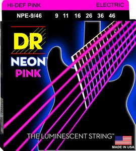 DR Hi-Def Neon Pink K3 Coated Nickel Plated Electric Guitar Strings NPE-9/46 Lite-Heavy 9-46