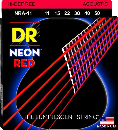 DR Hi-Def Neon Red K3 Coated Acoustic Guitar Strings NRA-11 ML 11-50