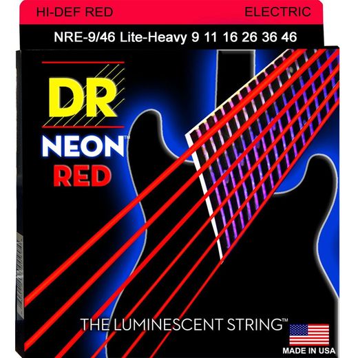 DR Hi-Def Neon Red K3 Coated Electric Guitar Strings NRE-9/46 Lite-Heavy 9-46