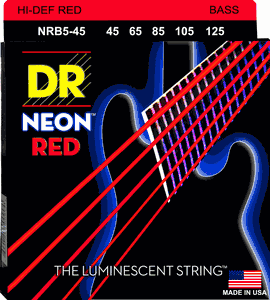 DR Hi-Def Neon Red K3 Coated Nickel Plated Bass Guitar Strings NRB5-45 5 String 45-125 Med