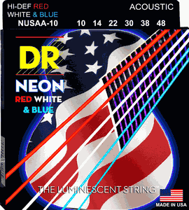 DR Hi-Def Neon Red White & Blue K3 Coated Acoustic Guitar Strings