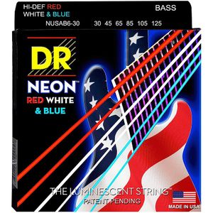 DR Hi-Def Neon Red White & Blue K3 Coated Electric Bass Strings NUSAB6-30 6s 30-125