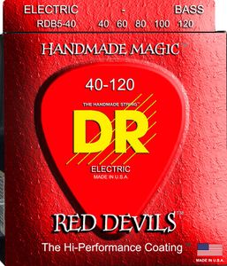 DR K3 Red Devils Coated Electric Bass Strings RDB5-40 Med 5s 40-120