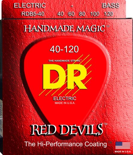 DR K3 Red Devils Coated Electric Bass Strings RDB5-40 Med 5s 40-120