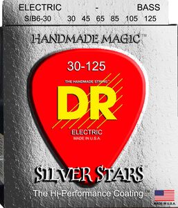 DR K3 Silver Stars Coated Electric Bass Strings SIB6-30 Med 6s 30-125