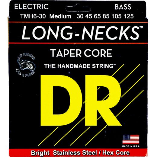 DR Long Necks Tapered Stainless Steel Bass Strings TMH6-30 Med 6s 30-125