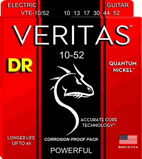 DR Veritas Quantum Nickel Round Core Electric Guitar Strings VTE-10/52 Big n Heavy 10-52
