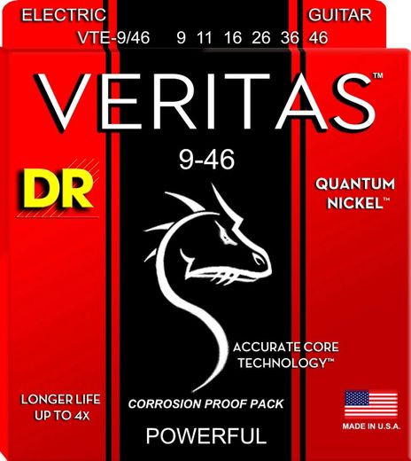 DR Veritas Quantum Nickel Round Core Electric Guitar Strings VTE-9/46 Light Heavy 9-46