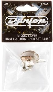 Dunlop Gauged Nickel Silver 4 Fingerpicks and 1 Thumbpick Pack 33P.015 .015in