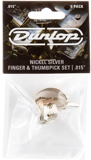 Dunlop Gauged Nickel Silver 4 Fingerpicks and 1 Thumbpick Pack 33P.015 .015in