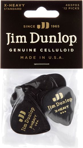 Dunlop Genuine Celluloid Classic Guitar Picks Extra Heavy Black 12 Pack