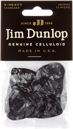 Dunlop Genuine Celluloid Classic Guitar Picks Extra Heavy Black Pearl 12 Pack