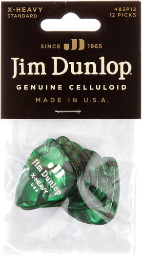 Dunlop Genuine Celluloid Classic Guitar Picks Extra Heavy Green Pearl 12 Pack