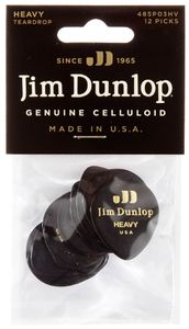 Dunlop Genuine Celluloid Teardrop Guitar Picks 485 Black Tear Drop Heavy 12 pk