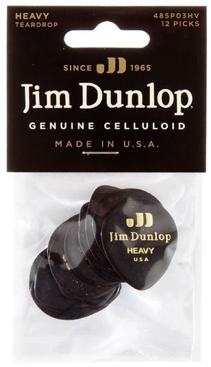 Dunlop Genuine Celluloid Teardrop Guitar Picks 485 Black Tear Drop Heavy 12 pk