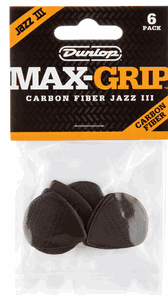 Dunlop Nylon Max Grip Jazz III Guitar Picks Carbon Fiber 1.38mm (+.3) 6 Pack